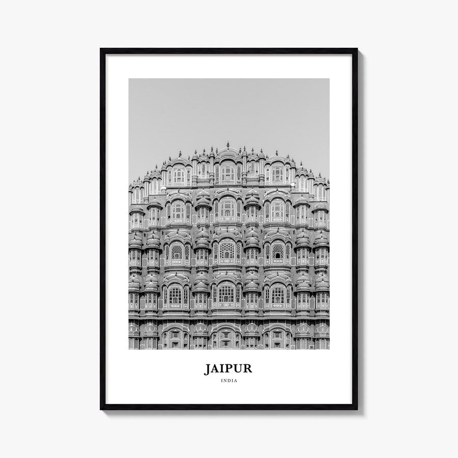 Jaipur black & white classic poster of India – vertical wall art, unframed print shown in interior mockup