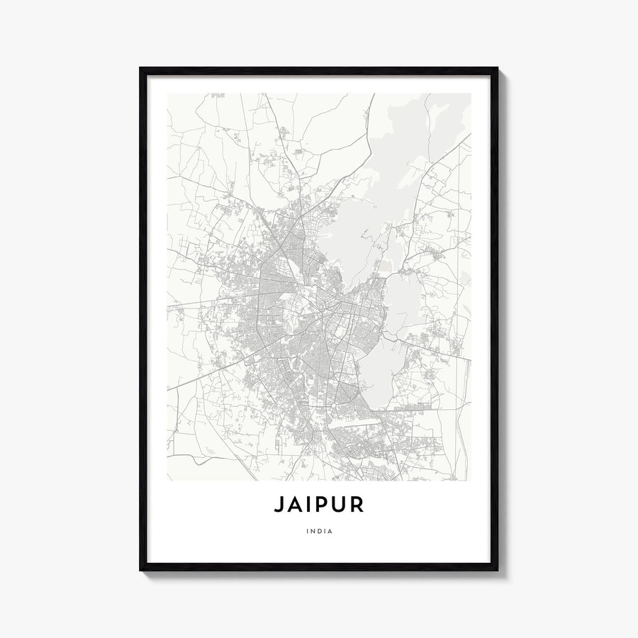 Jaipur black & white map poster of India – vertical wall art, unframed print shown in interior mockup
