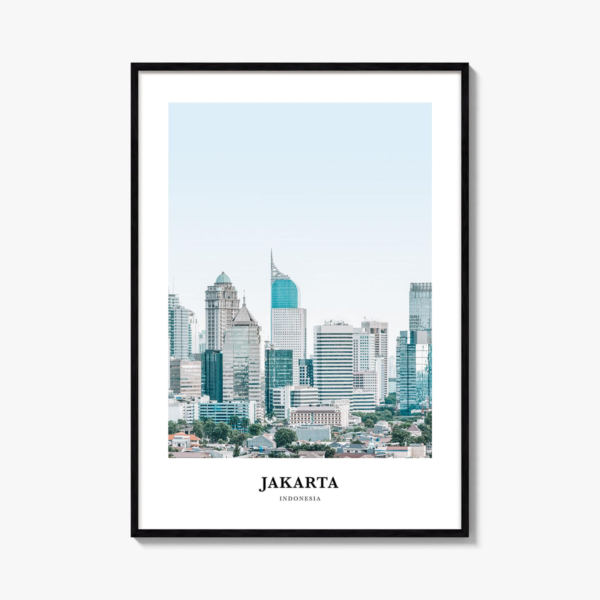 Jakarta colorful classic poster of Indonesia – vertical wall art, unframed print shown in interior mockup