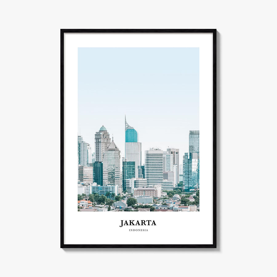 Jakarta colorful classic poster of Indonesia – vertical wall art, unframed print shown in interior mockup