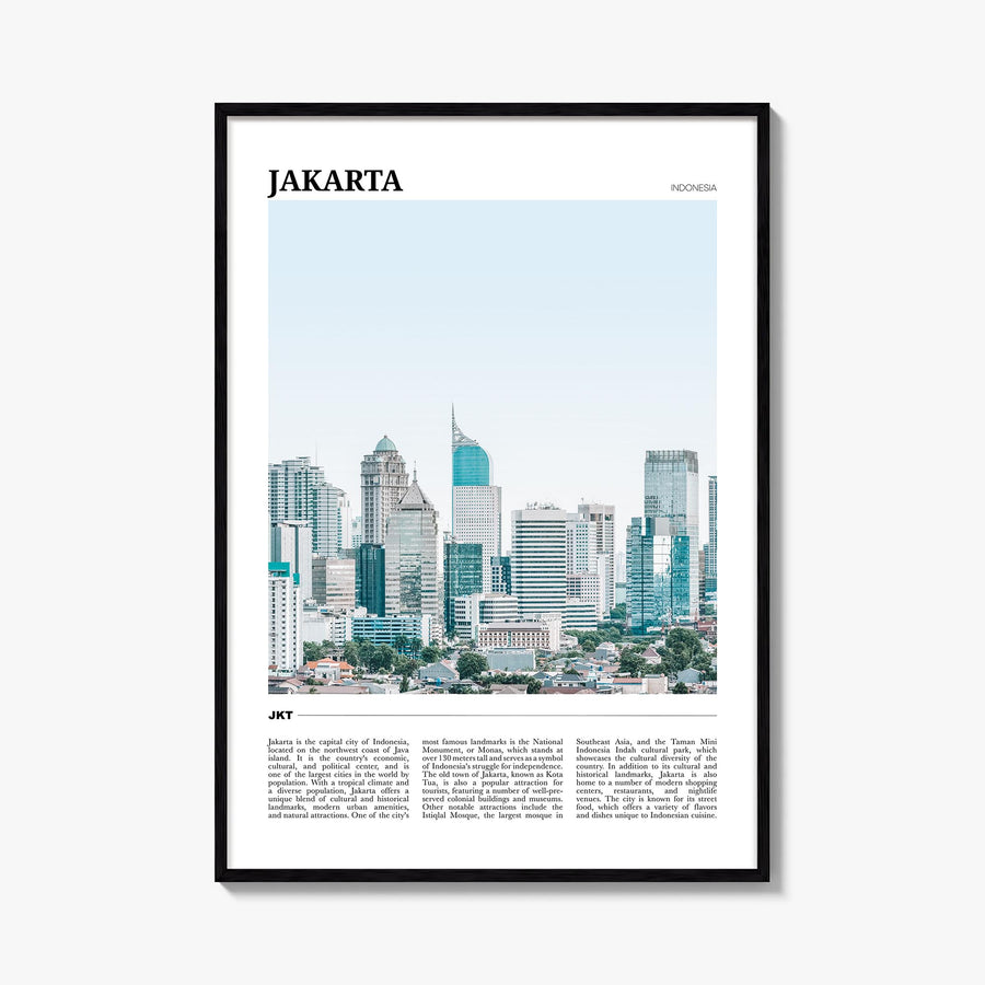 Jakarta colorful travel poster of Indonesia – vertical wall art, unframed print shown in interior mockup