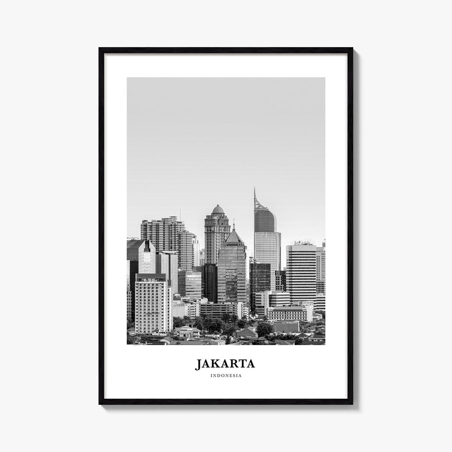 Jakarta no. 1 black & white classic poster of Indonesia – vertical wall art, unframed print shown in interior mockup