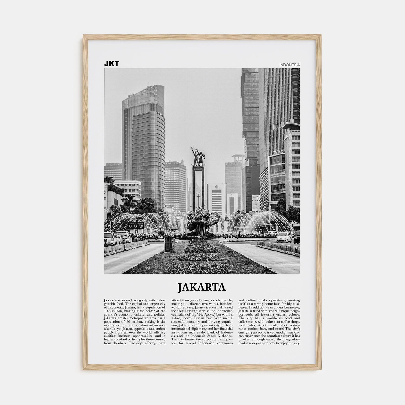 Jakarta No 1 Poster Natural Wood / 8x12 in Nbourhood Travel B&W Poster