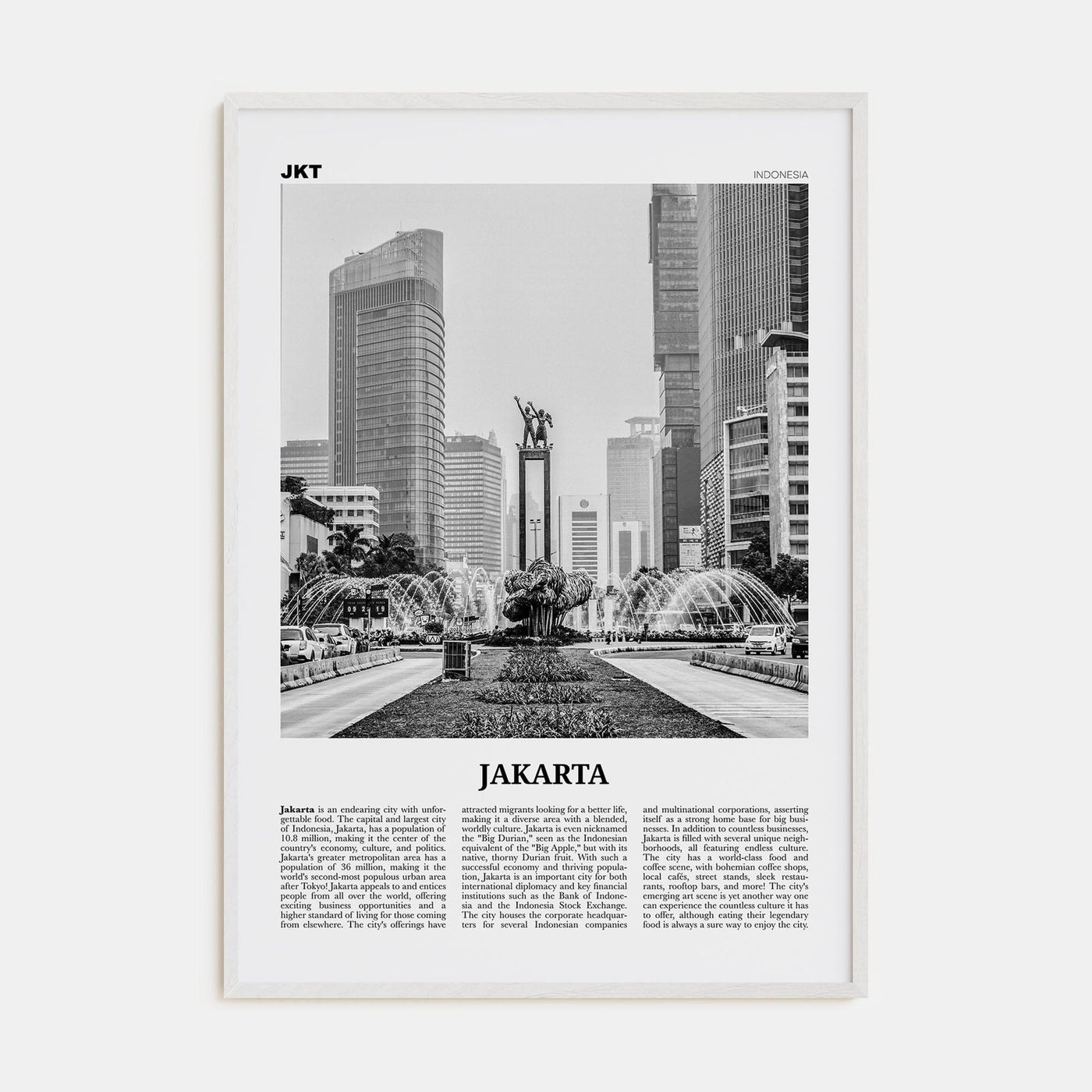 Jakarta No 1 Poster White Wood / 8x12 in Nbourhood Travel B&W Poster