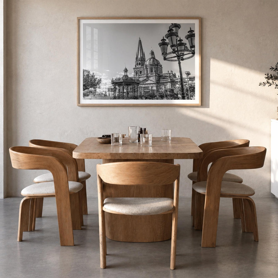Jalisco black & white photo poster of Mexico – horizontal wall art in natural wood frame with white border, hanging on wall