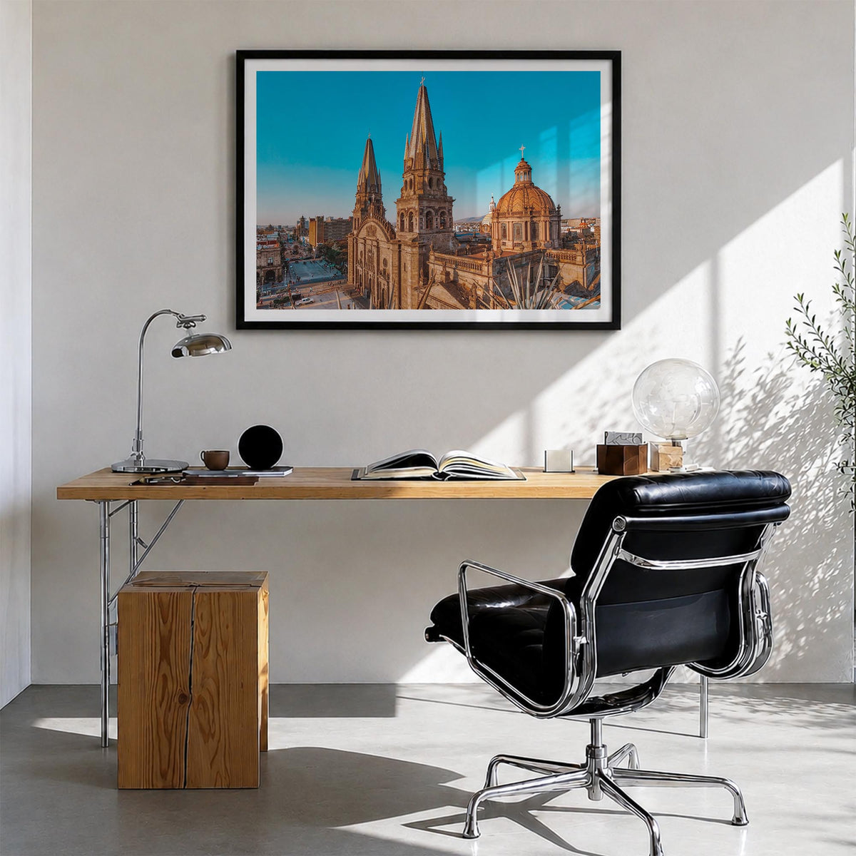 Jalisco colorful photo poster of Mexico – horizontal wall art in black wood frame with white border, hanging on wall