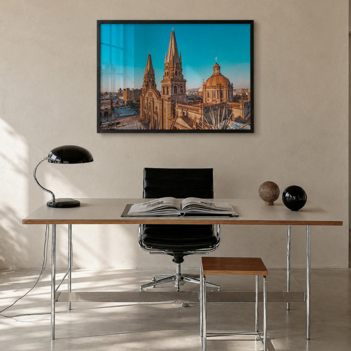 Jalisco colorful photo poster of Mexico – horizontal wall art in black wood frame, hanging on wall