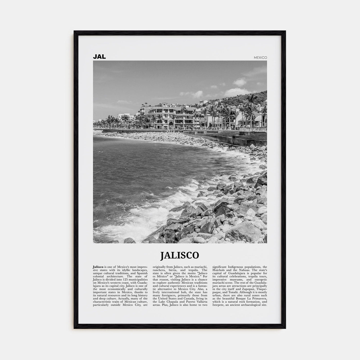 Jalisco No 1 Poster Black Wood / 8x12 in Nbourhood Travel B&W Poster