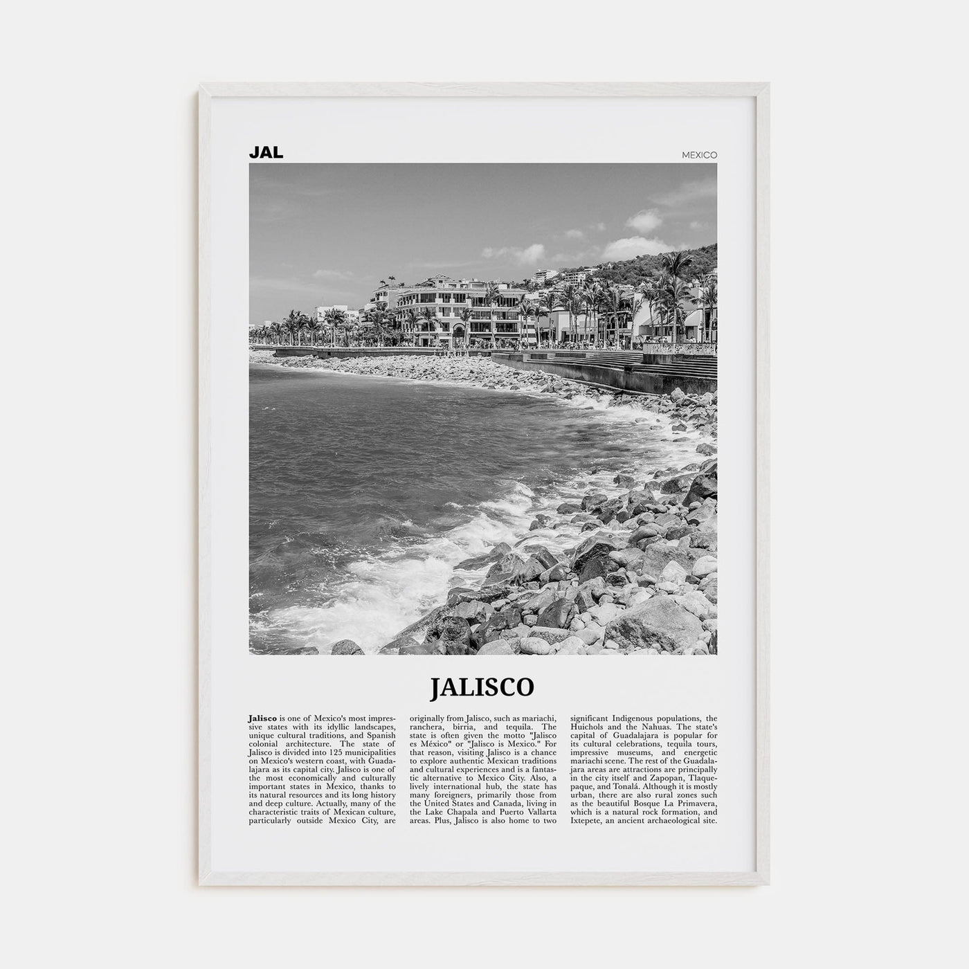 Jalisco No 1 Poster White Wood / 8x12 in Nbourhood Travel B&W Poster