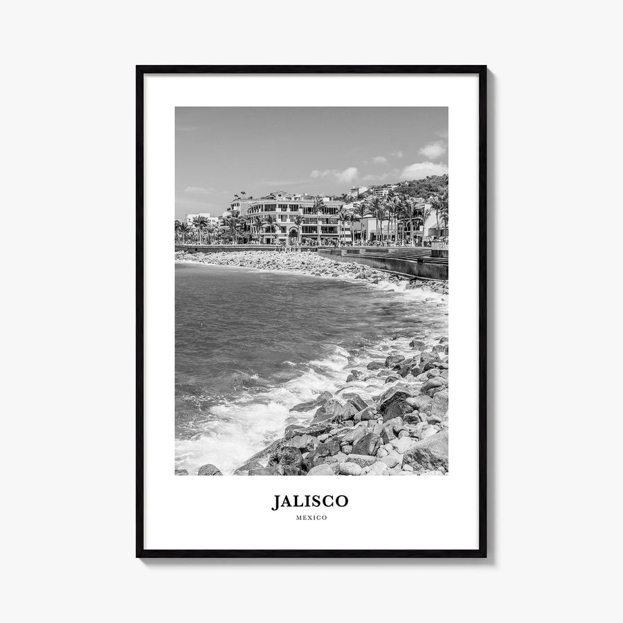 Jalisco no. 2 black & white classic poster of Mexico – vertical wall art, unframed print shown in interior mockup