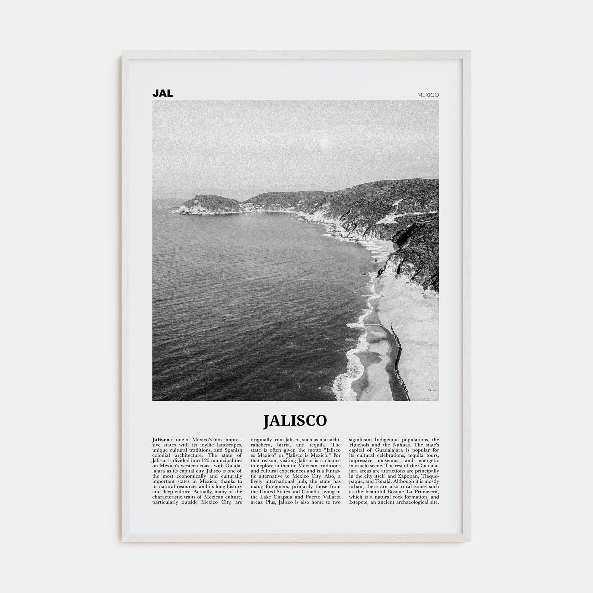 Jalisco No 2 Poster White Wood / 8x12 in Nbourhood Travel B&W Poster