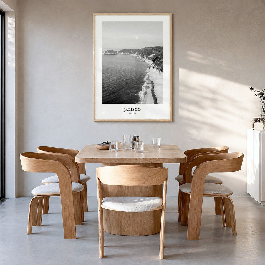 Jalisco Classic No 1 Poster in a natural wood frame, hanging in a dining room