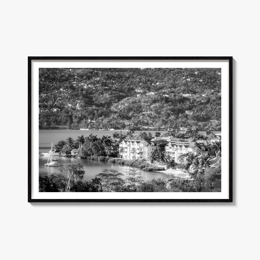 Jamaica black & white photo poster of Caribbean – horizontal wall art, unframed print shown in interior mockup