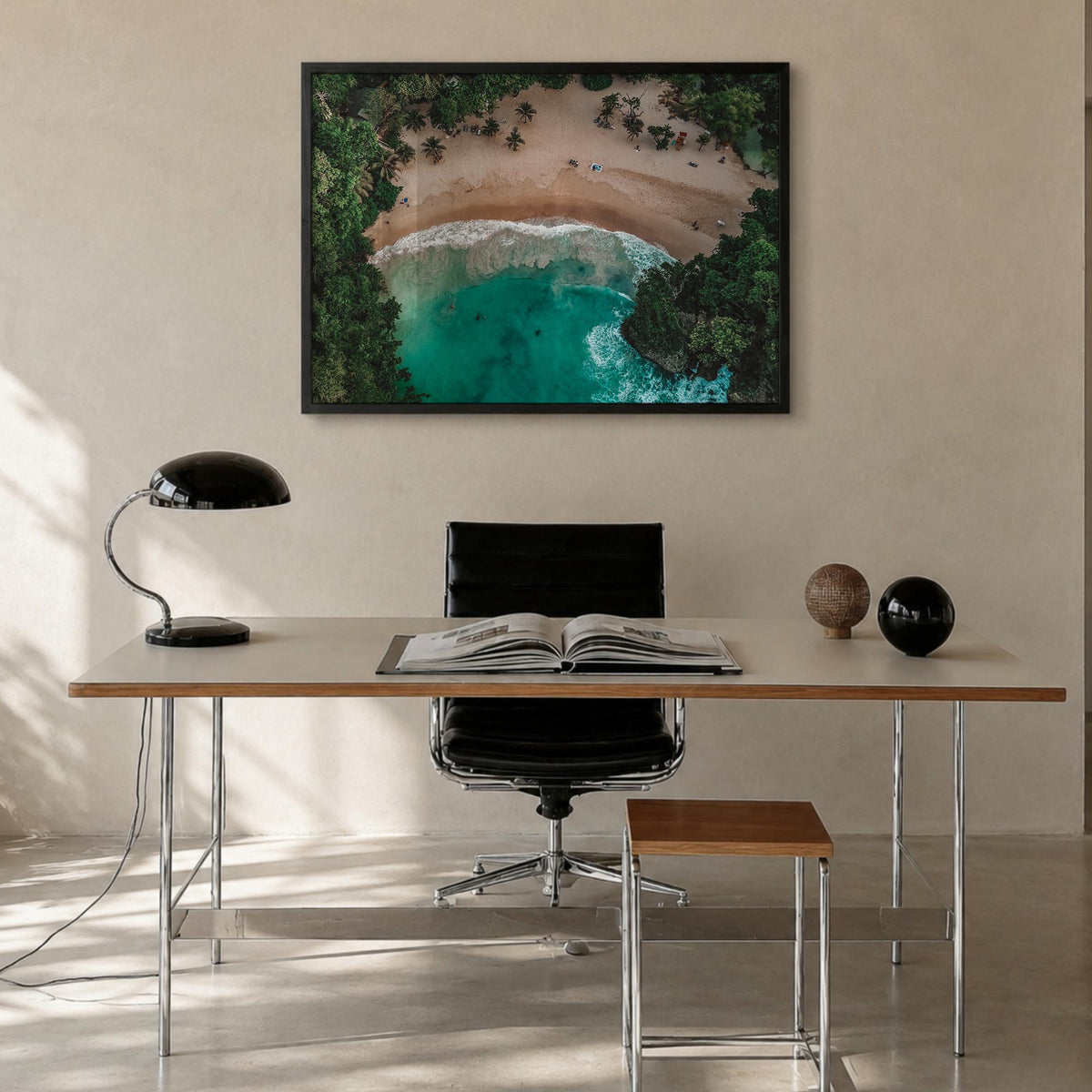 Jamaica colorful photo poster of Caribbean – horizontal wall art in black wood frame, hanging on wall