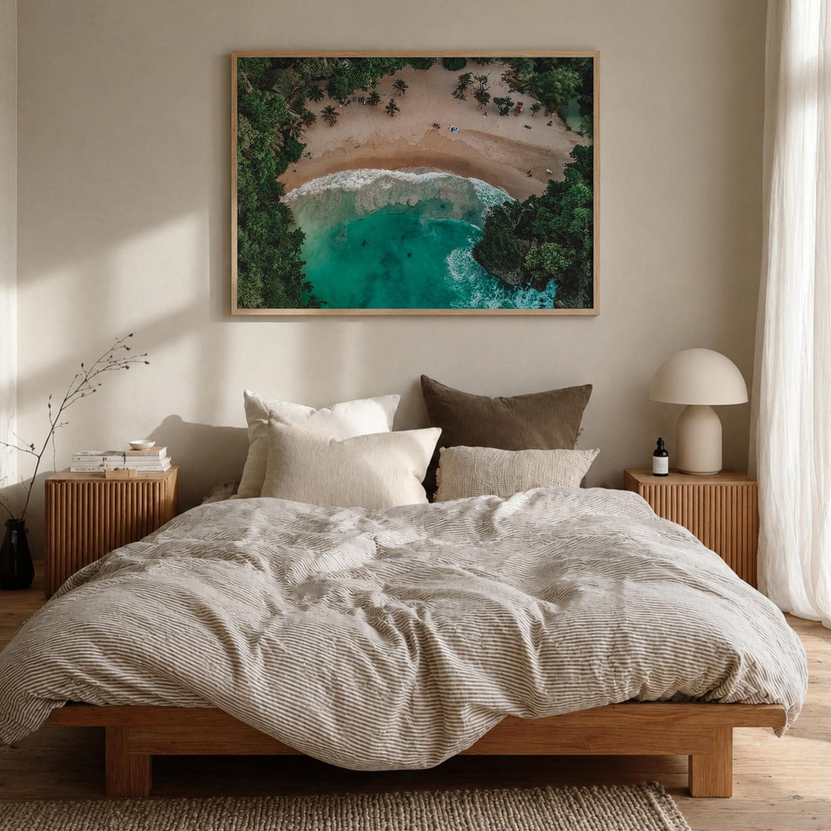Jamaica colorful photo poster of Caribbean – horizontal wall art in natural wood frame, hanging on wall