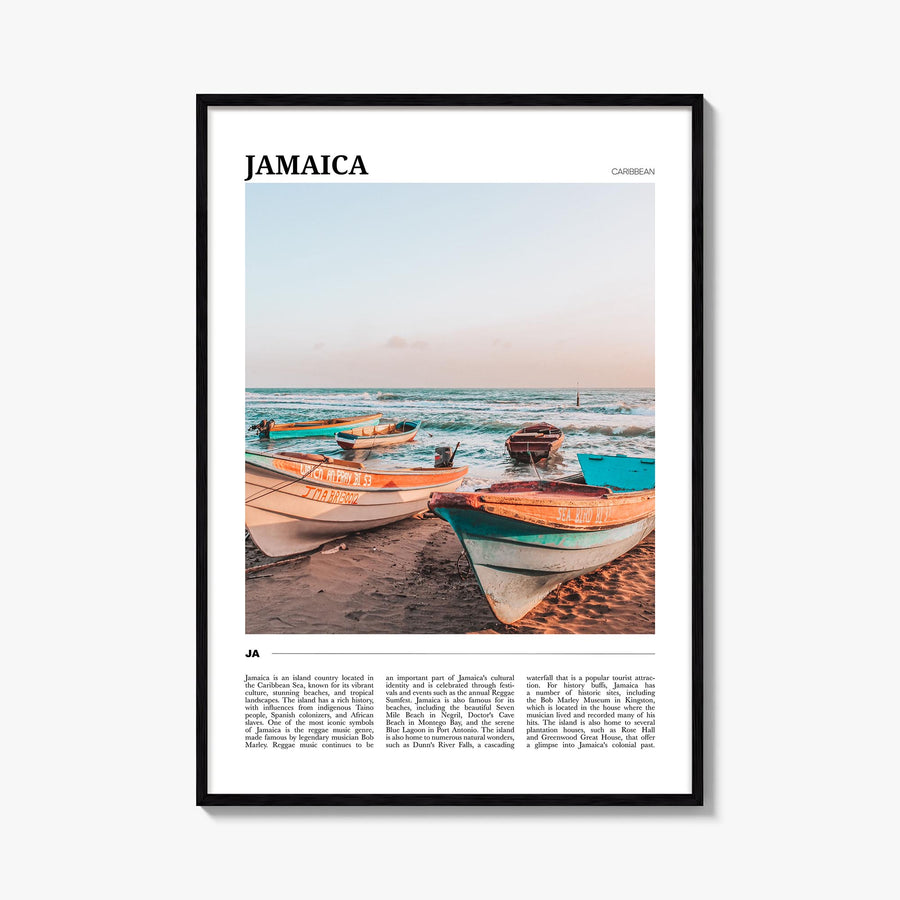 Jamaica no. 1 colorful travel poster of Caribbean – vertical wall art, unframed print shown in interior mockup