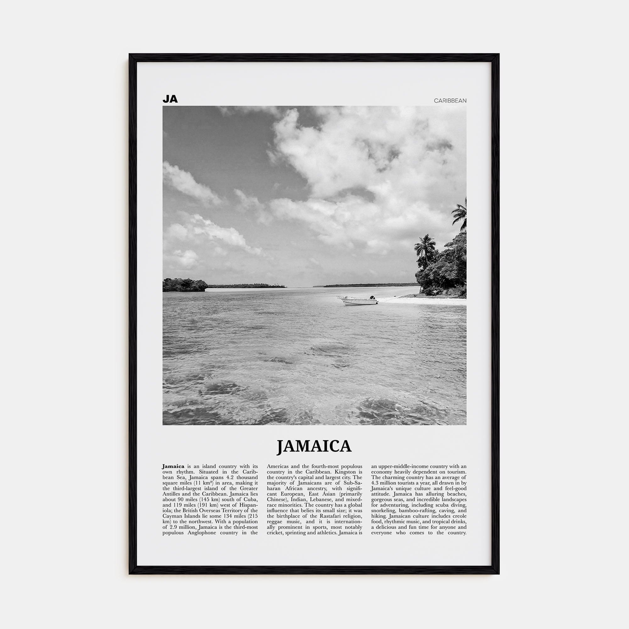 Jamaica No 1 Poster Black Wood / 8x12 in Nbourhood Travel B&W Poster