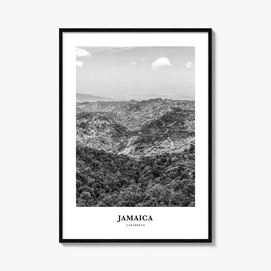 Jamaica no. 2 black & white classic poster of Caribbean – vertical wall art, unframed print shown in interior mockup