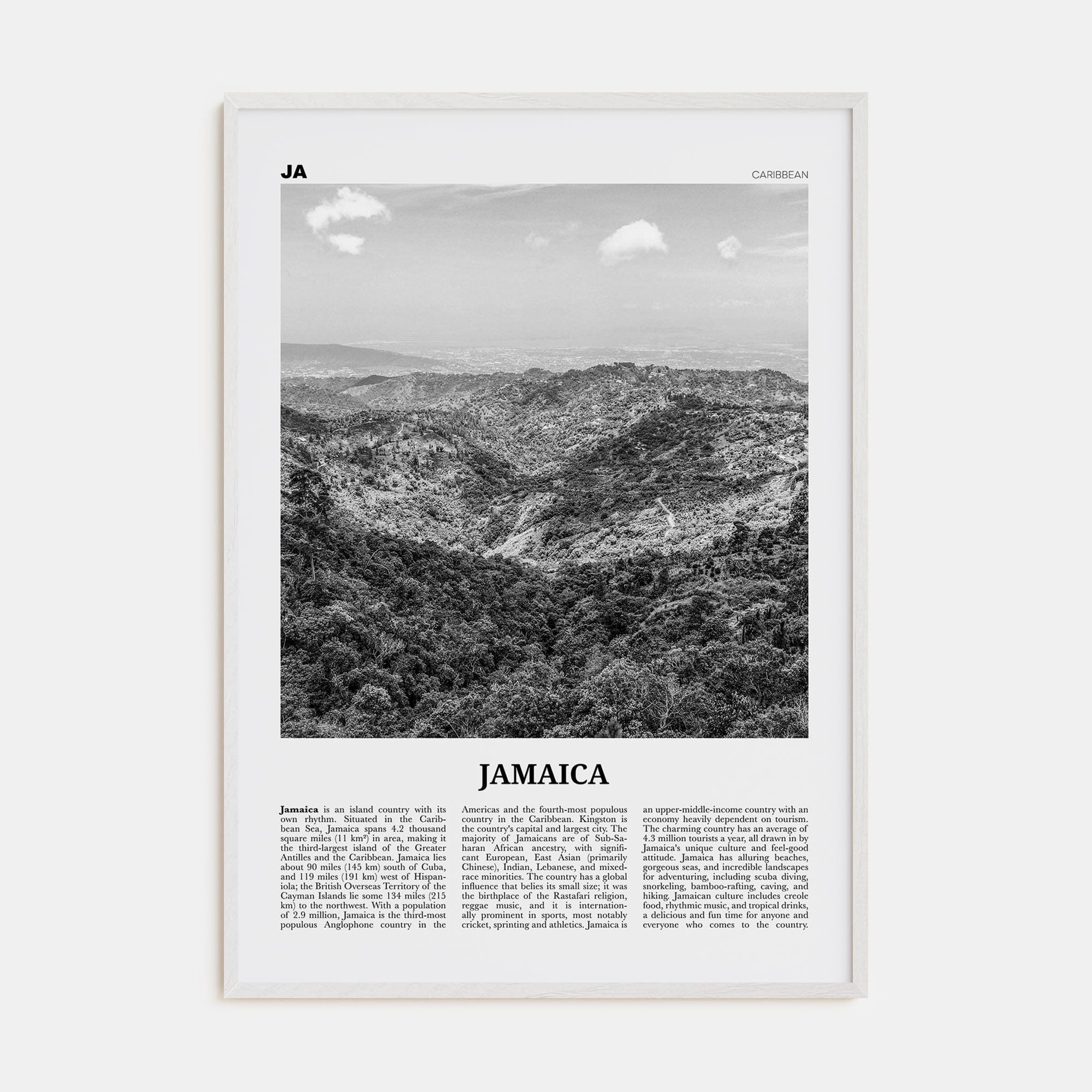 Jamaica No 2 Poster White Wood / 8x12 in Nbourhood Travel B&W Poster