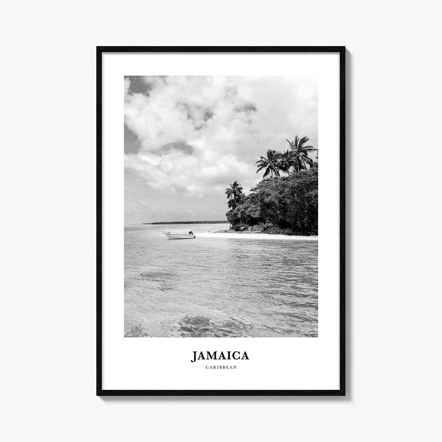 Jamaica no. 3 black & white classic poster of Caribbean – vertical wall art, unframed print shown in interior mockup