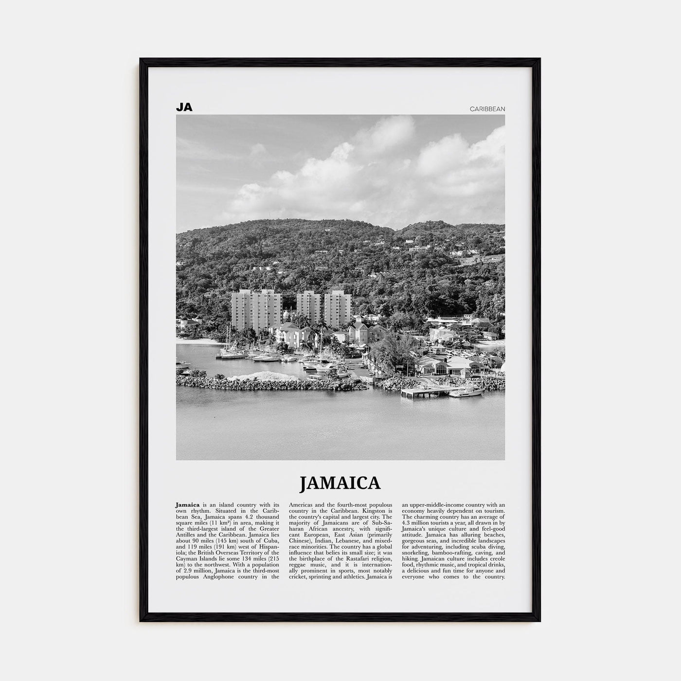 Jamaica No 3 Poster Black Wood / 8x12 in Nbourhood Travel B&W Poster