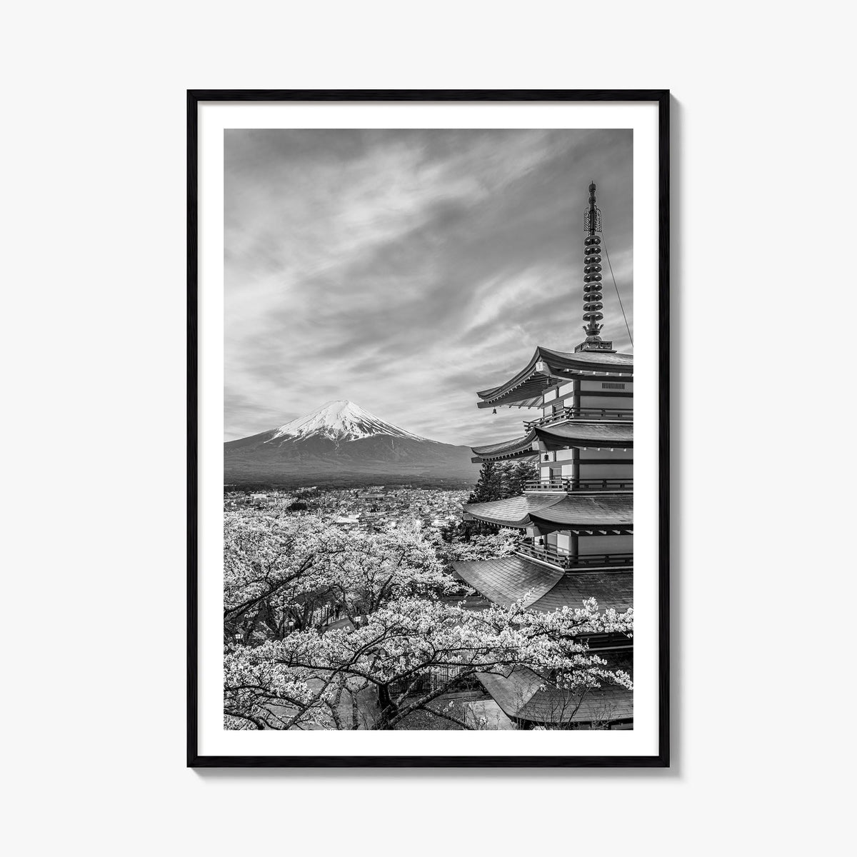 Japan black & white photo poster of Asia – vertical wall art, unframed print shown in interior mockup