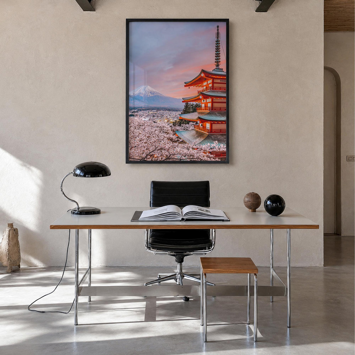 Japan no. 1 colorful photo poster of Asia – vertical wall art in black wood frame, hanging on wall