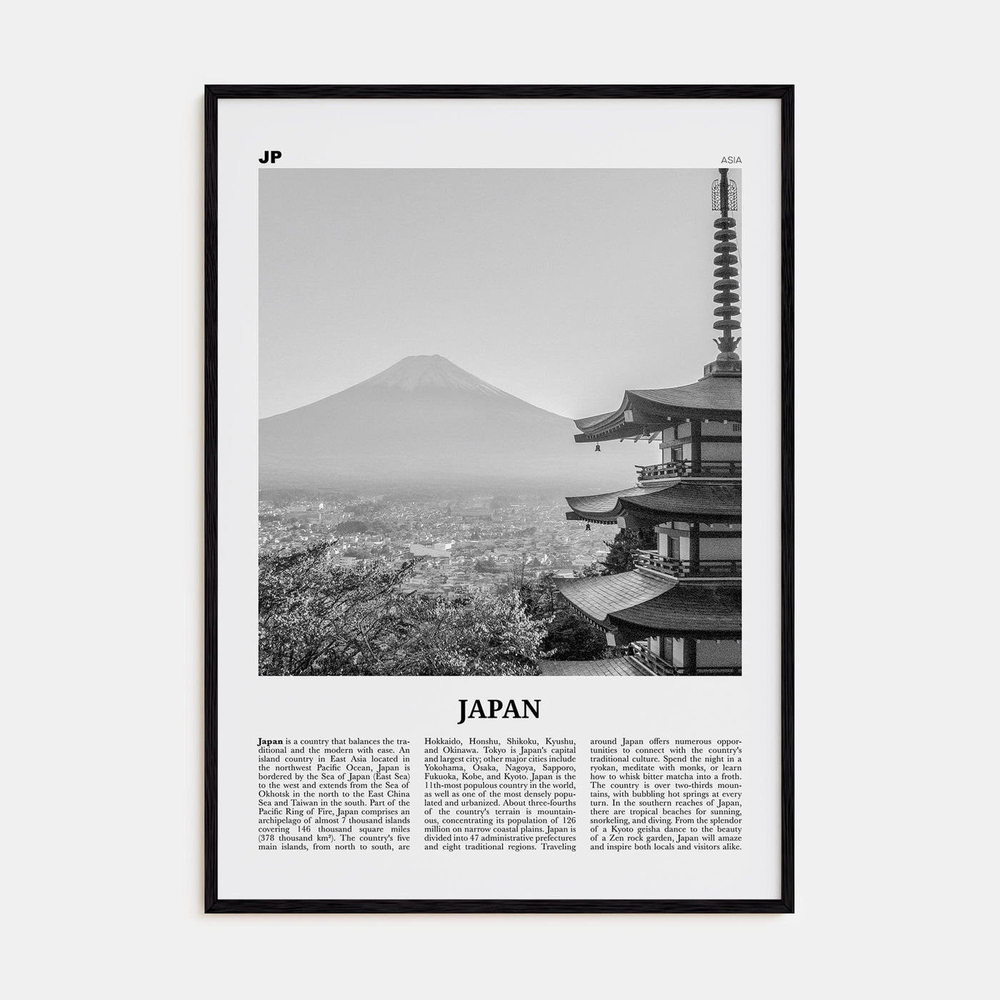 Japan No 1 Poster Black Wood / 8x12 in Nbourhood Travel B&W Poster