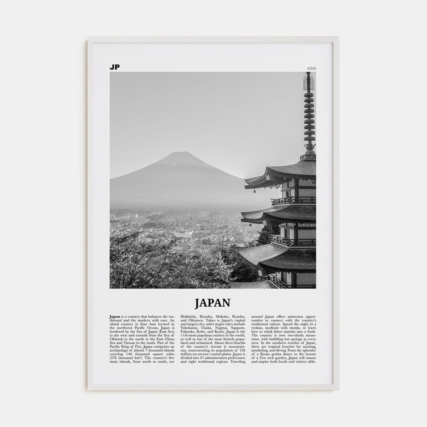 Japan No 1 Poster White Wood / 8x12 in Nbourhood Travel B&W Poster