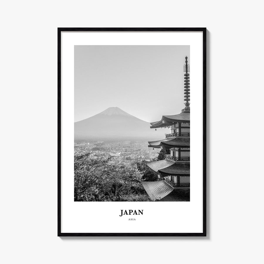 Japan no. 2 black & white classic poster of Asia – vertical wall art, unframed print shown in interior mockup