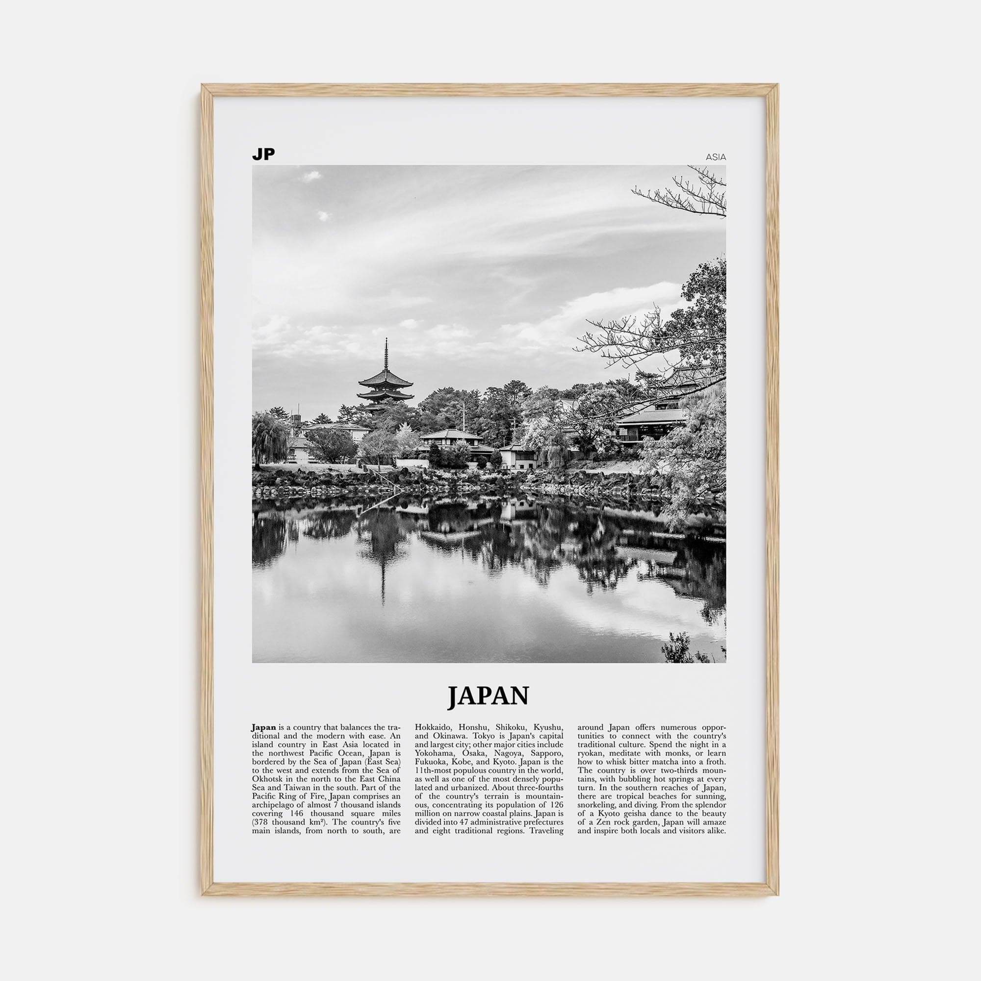 Japan No 2 Poster Natural Wood / 8x12 in Nbourhood Travel B&W Poster