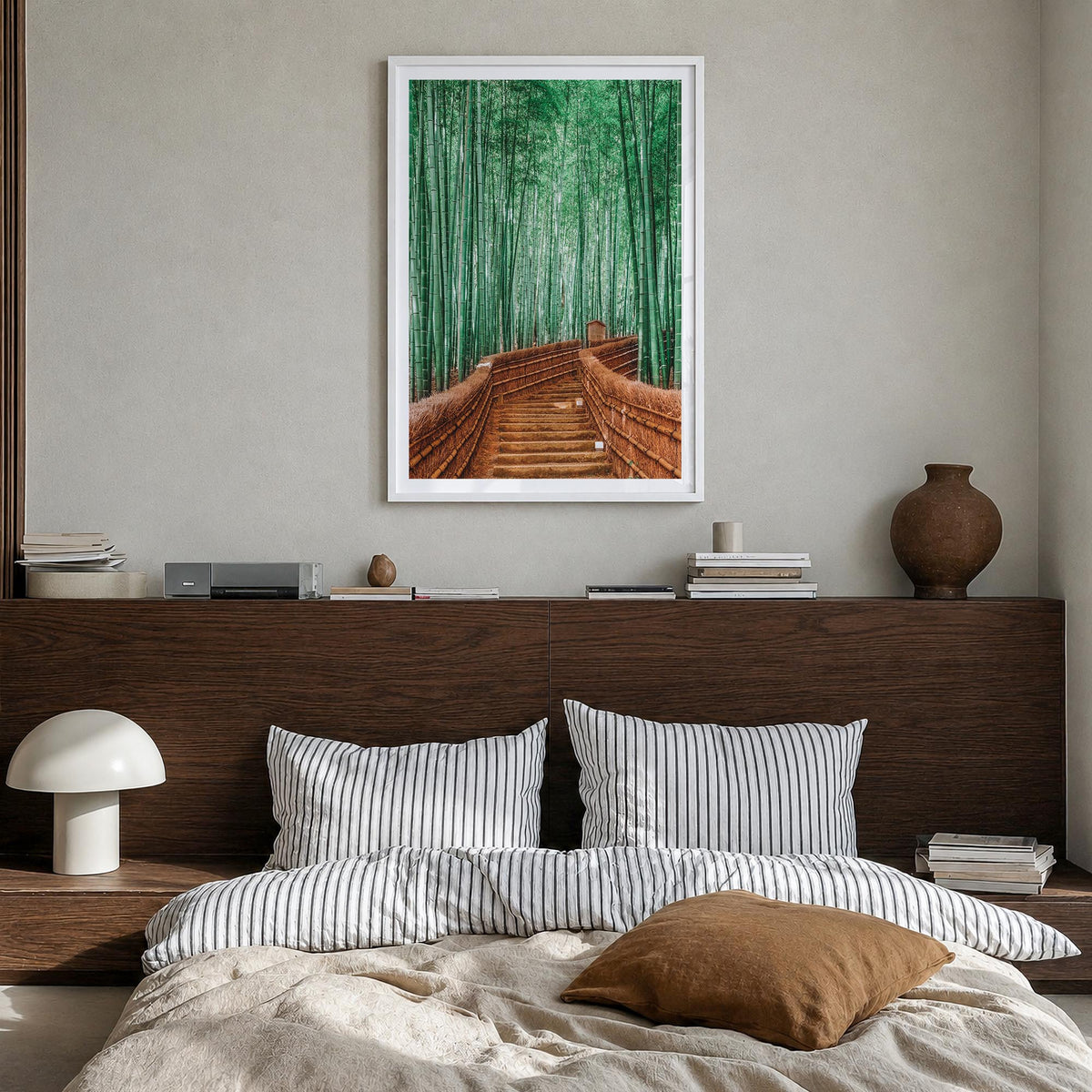 Japan no. 3 colorful photo poster of Asia – vertical wall art in white wood frame with white border, hanging on wall