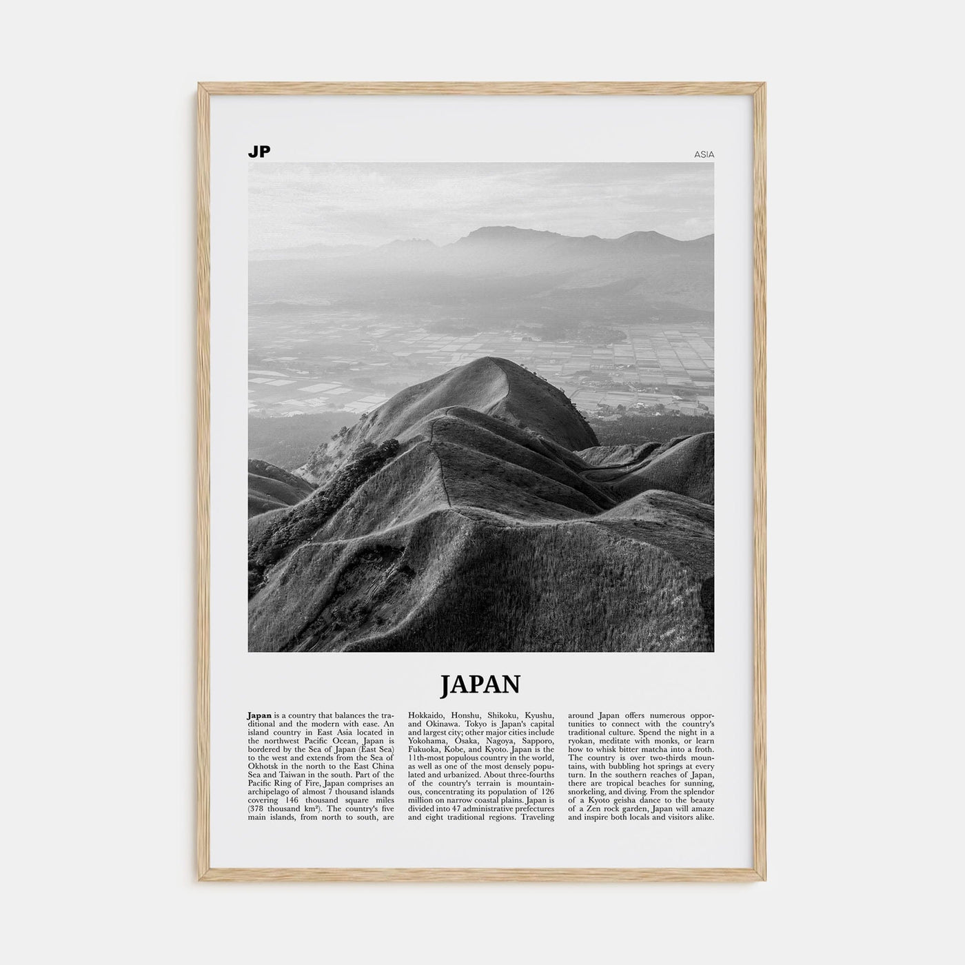 Japan No 3 Poster Natural Wood / 8x12 in Nbourhood Travel B&W Poster