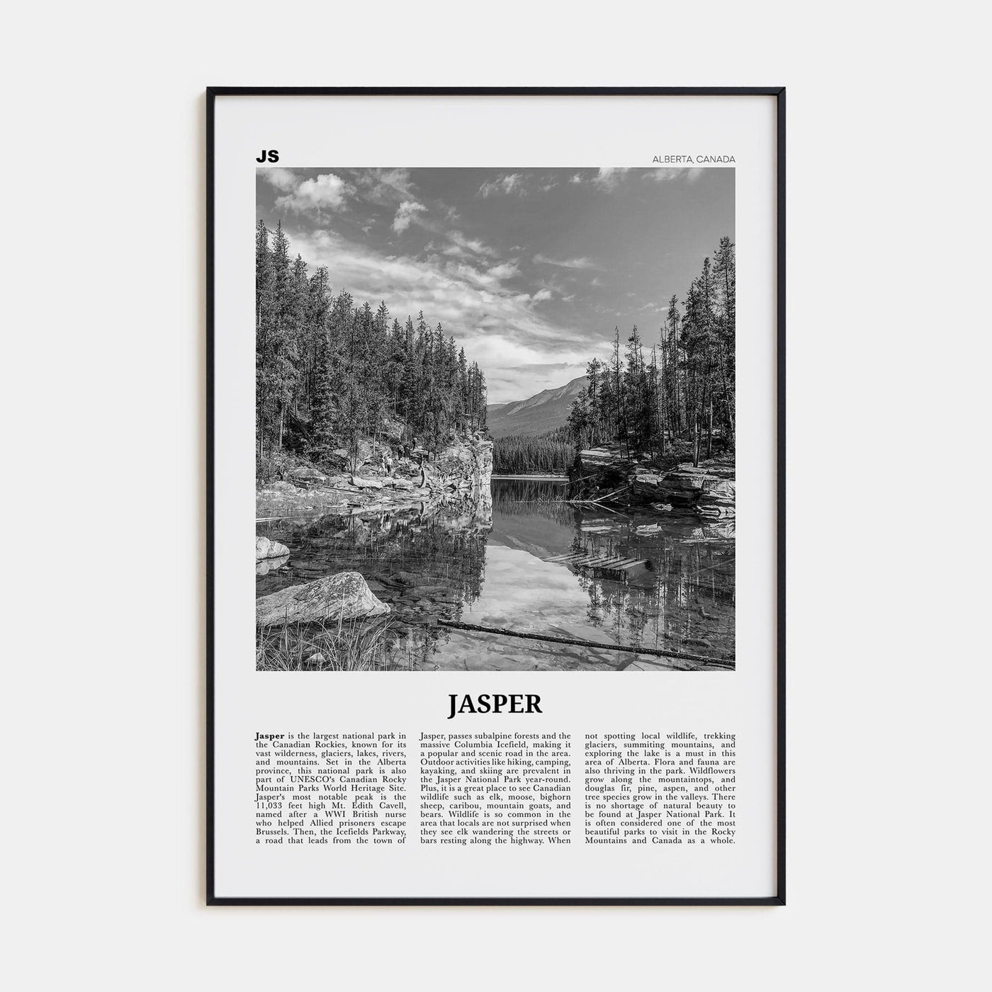 Jasper National Park Poster None / 8x12 in Nbourhood Travel B&W Poster