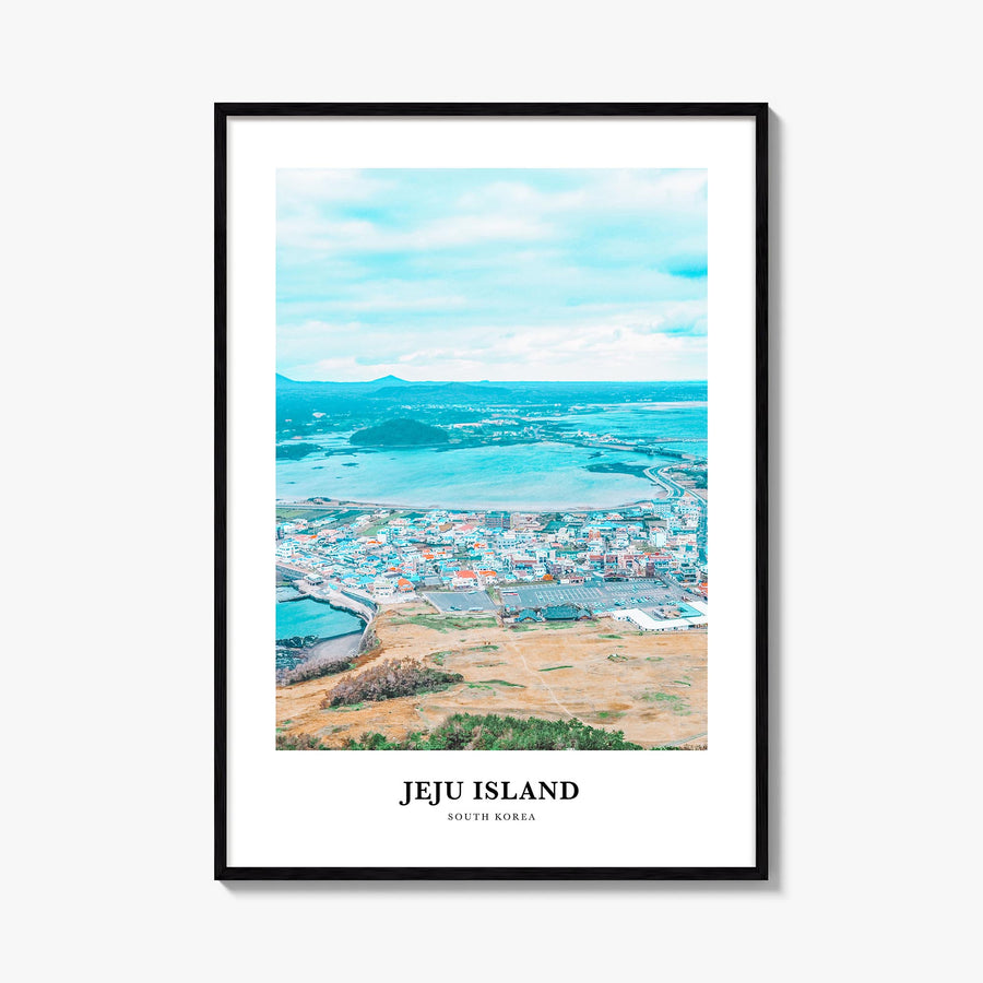 Jeju Island colorful classic poster of South Korea – vertical wall art, unframed print shown in interior mockup