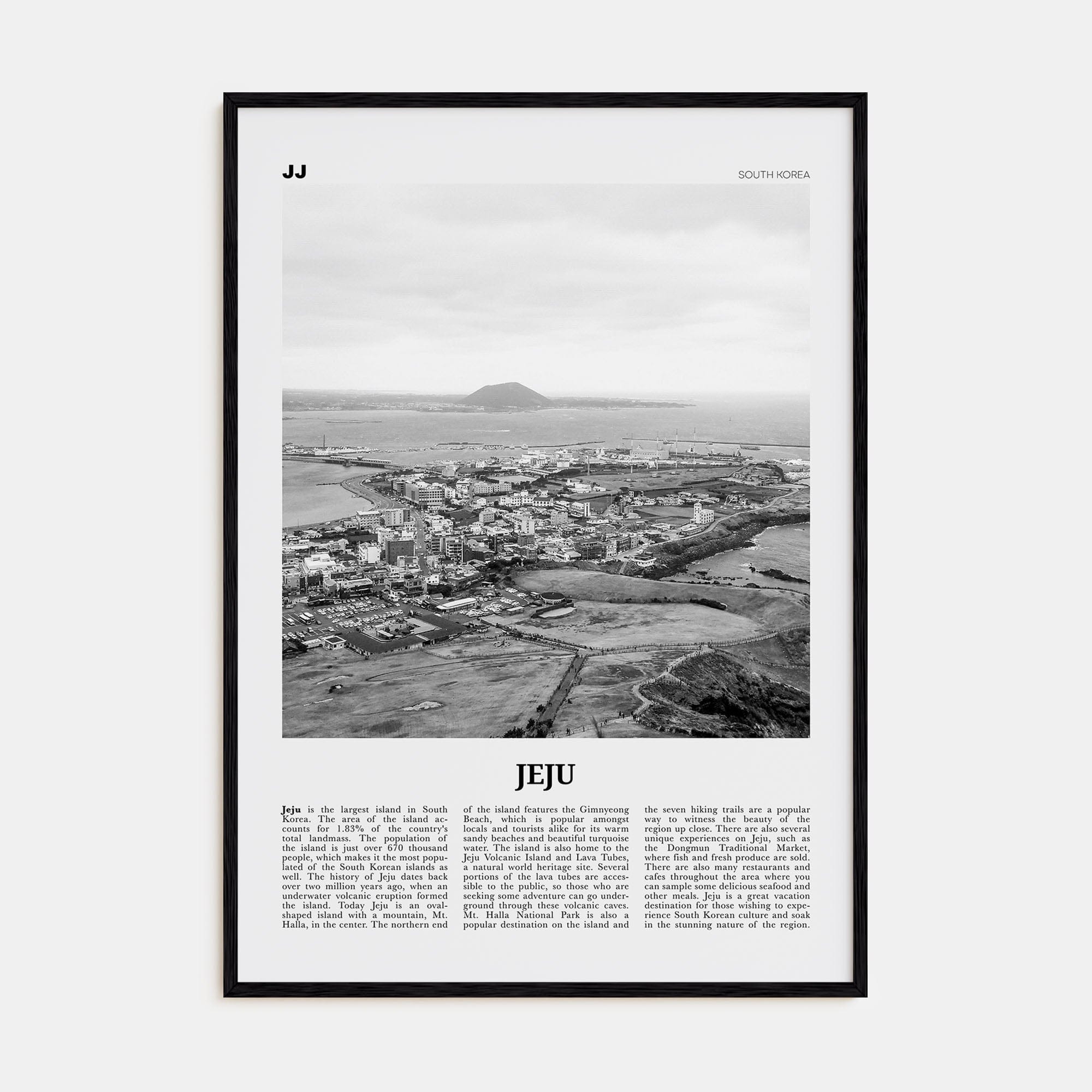 Jeju Island Poster Black Wood / 8x12 in Nbourhood Travel B&W Poster