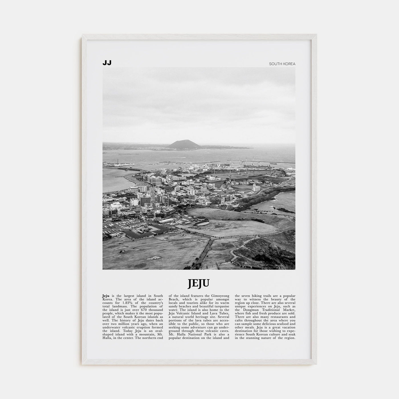 Jeju Island Poster White Wood / 8x12 in Nbourhood Travel B&W Poster