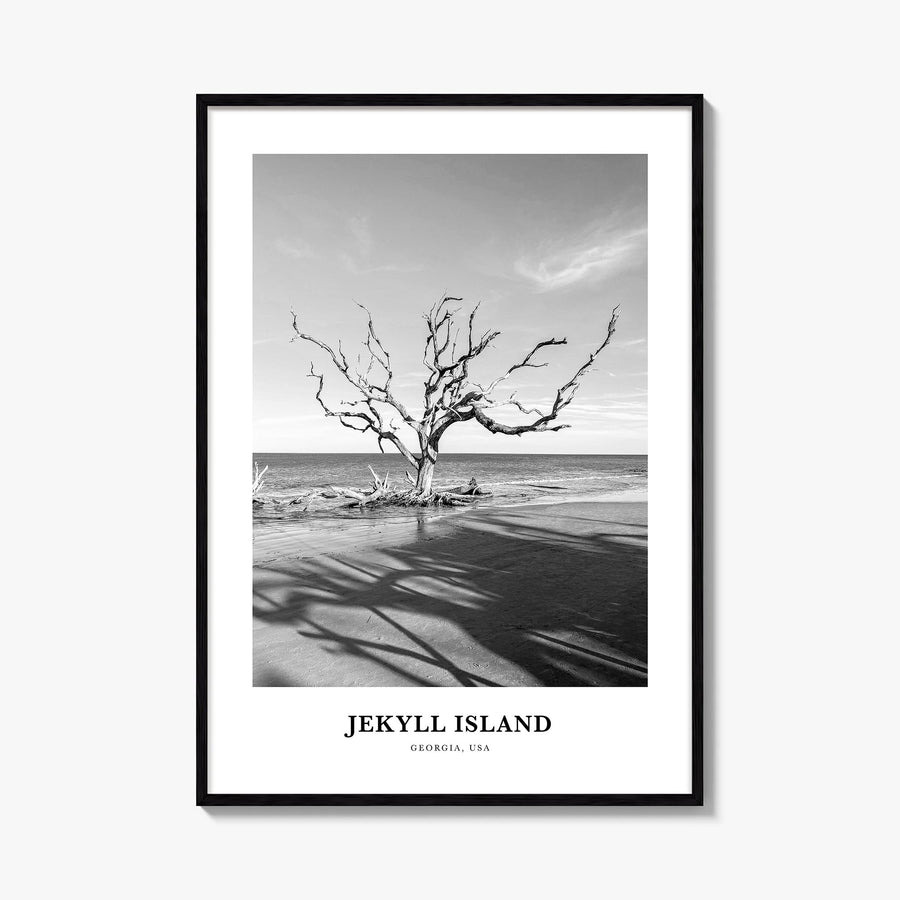 Jekyll Island black & white classic poster of Georgia, USA – vertical wall art, unframed print shown in interior mockup