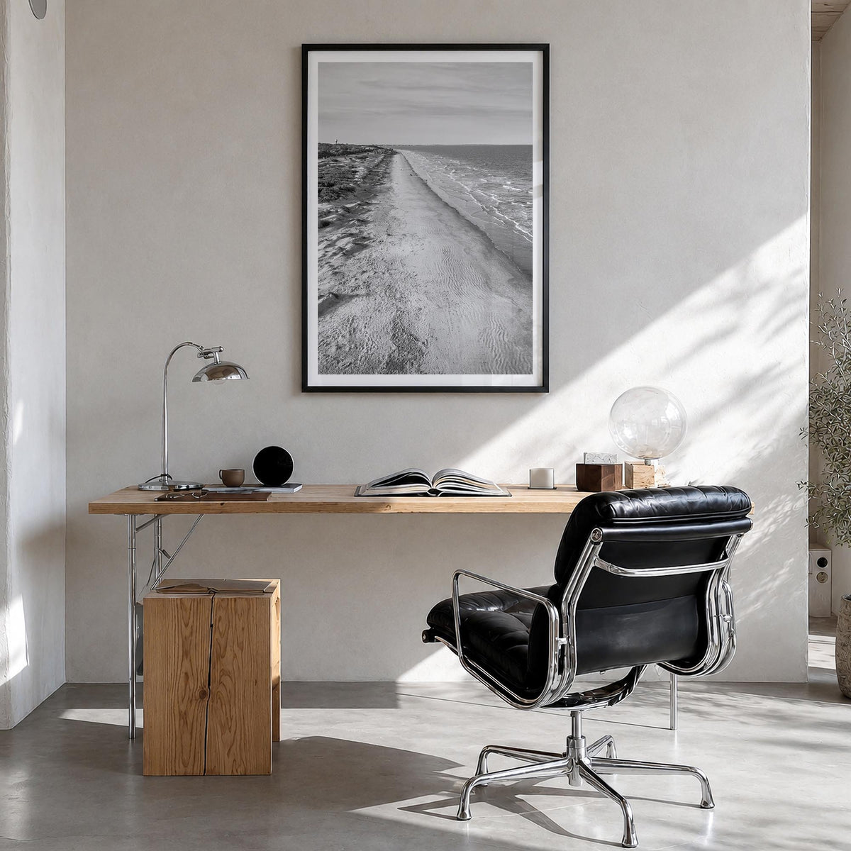 Jekyll Island black & white photo poster of Georgia, USA – vertical wall art in black wood frame with white border, hanging o