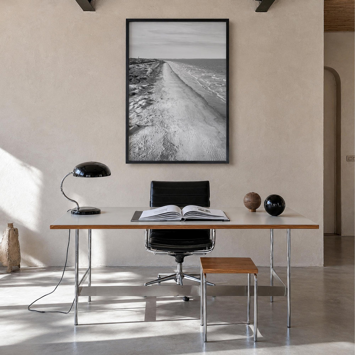 Jekyll Island black & white photo poster of Georgia, USA – vertical wall art in black wood frame, hanging on wall
