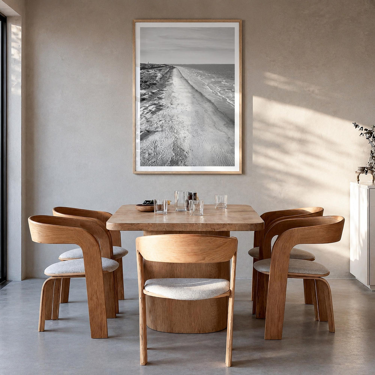 Jekyll Island black & white photo poster of Georgia, USA – vertical wall art in natural wood frame with white border, hanging