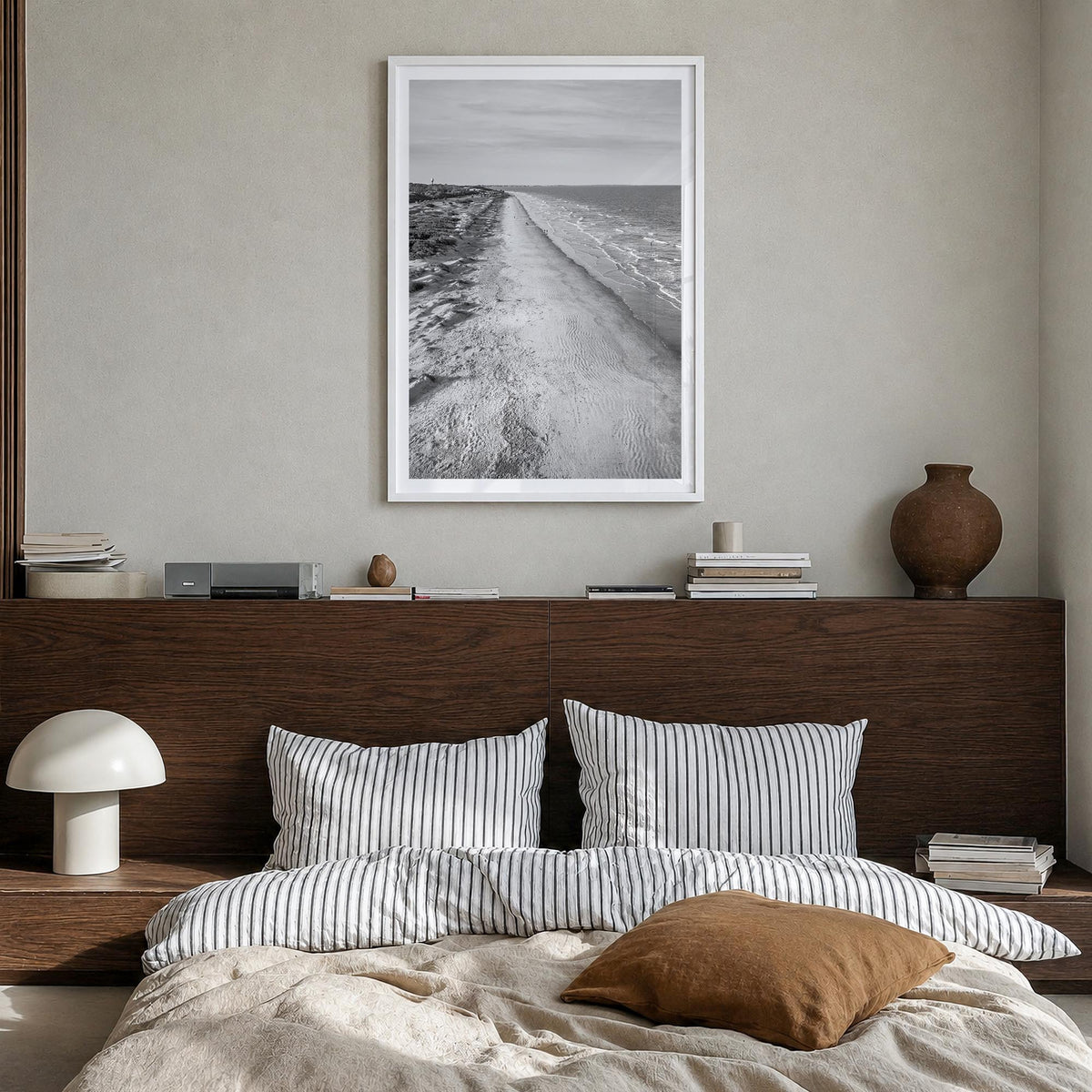 Jekyll Island black & white photo poster of Georgia, USA – vertical wall art in white wood frame with white border, hanging o