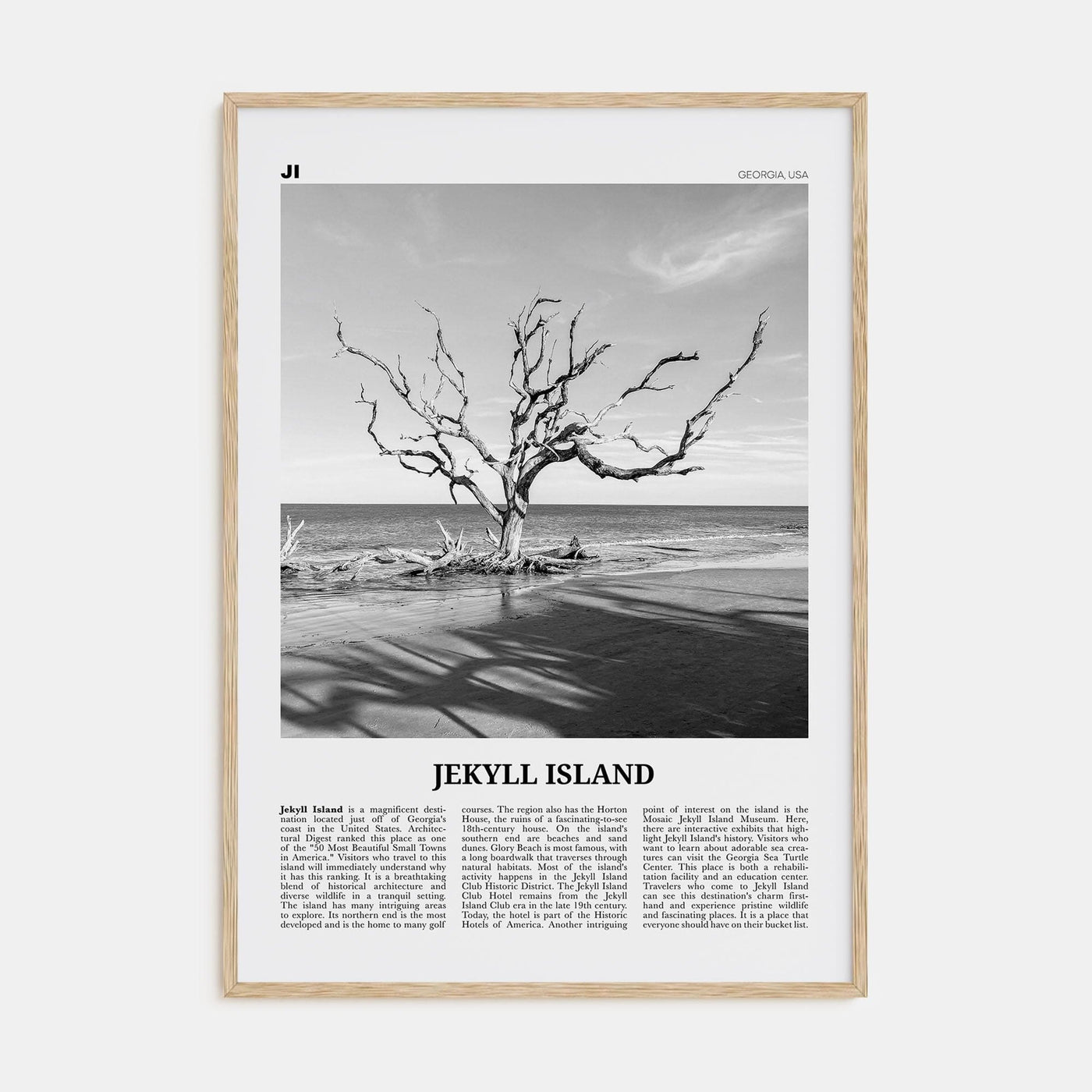 Jekyll Island Poster Natural Wood / 8x12 in Nbourhood Travel B&W Poster