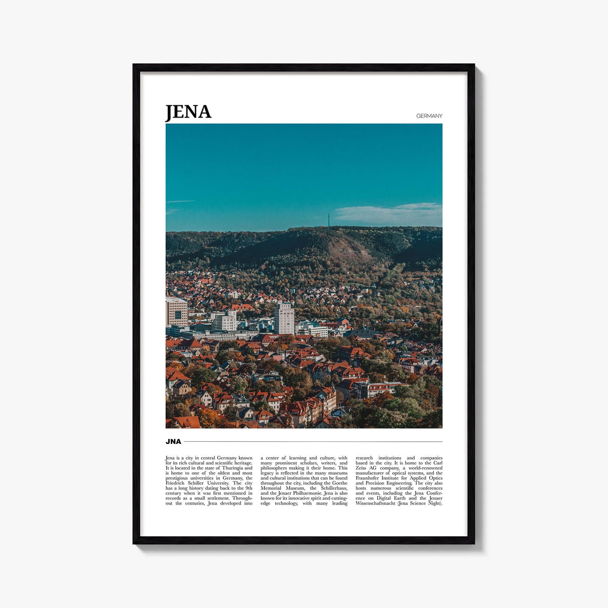 Jena colorful travel poster of Germany – vertical wall art, unframed print shown in interior mockup