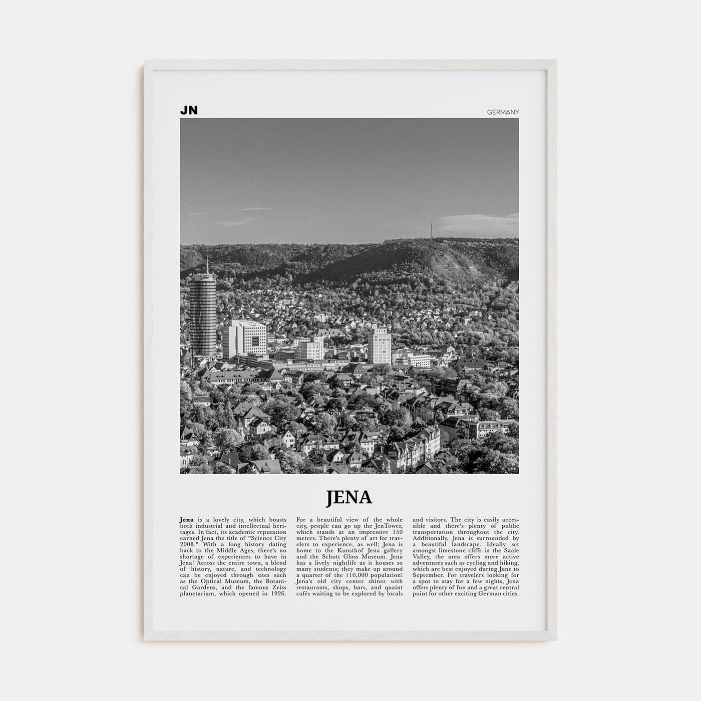 Jena Poster White Wood / 8x12 in Nbourhood Travel B&W Poster