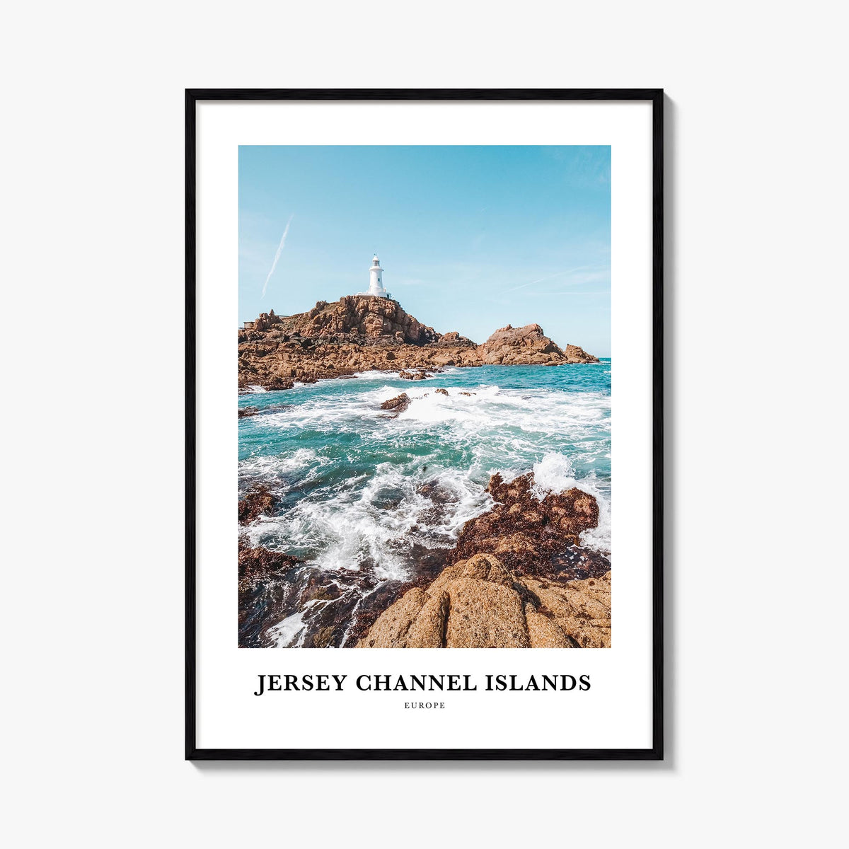 Jersey, Channel Islands no. 1 colorful classic poster of Channel Islands – vertical wall art, unframed print shown in interio