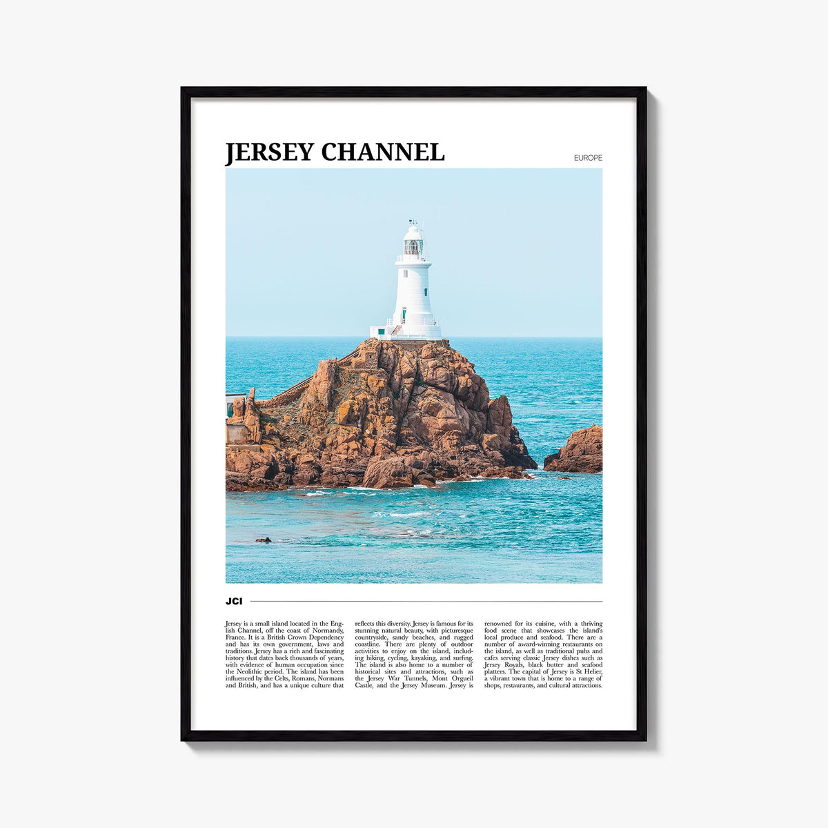 Jersey, Channel Islands no. 2 colorful travel poster of Channel Islands – vertical wall art, unframed print shown in interior