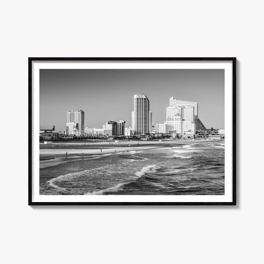 Jersey Shore black & white photo poster of New Jersey, USA – horizontal wall art, unframed print shown in interior mockup