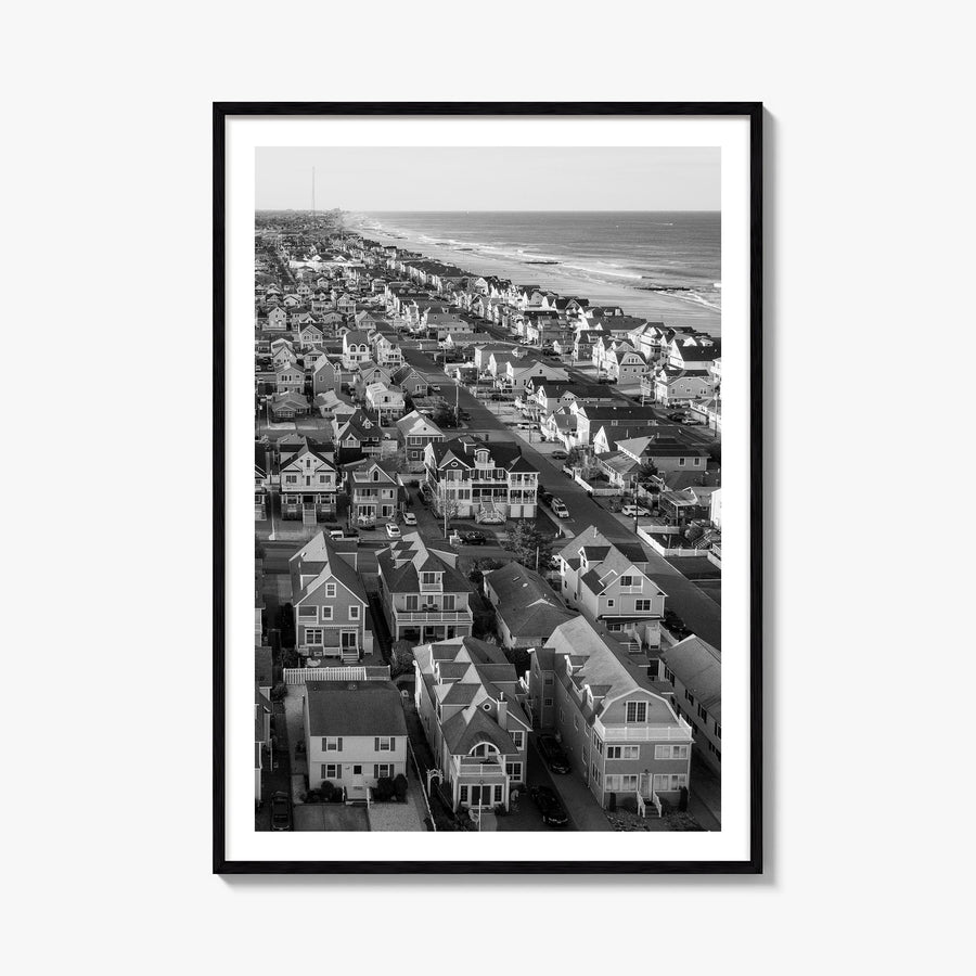 Jersey Shore black & white photo poster of New Jersey, USA – vertical wall art, unframed print shown in interior mockup
