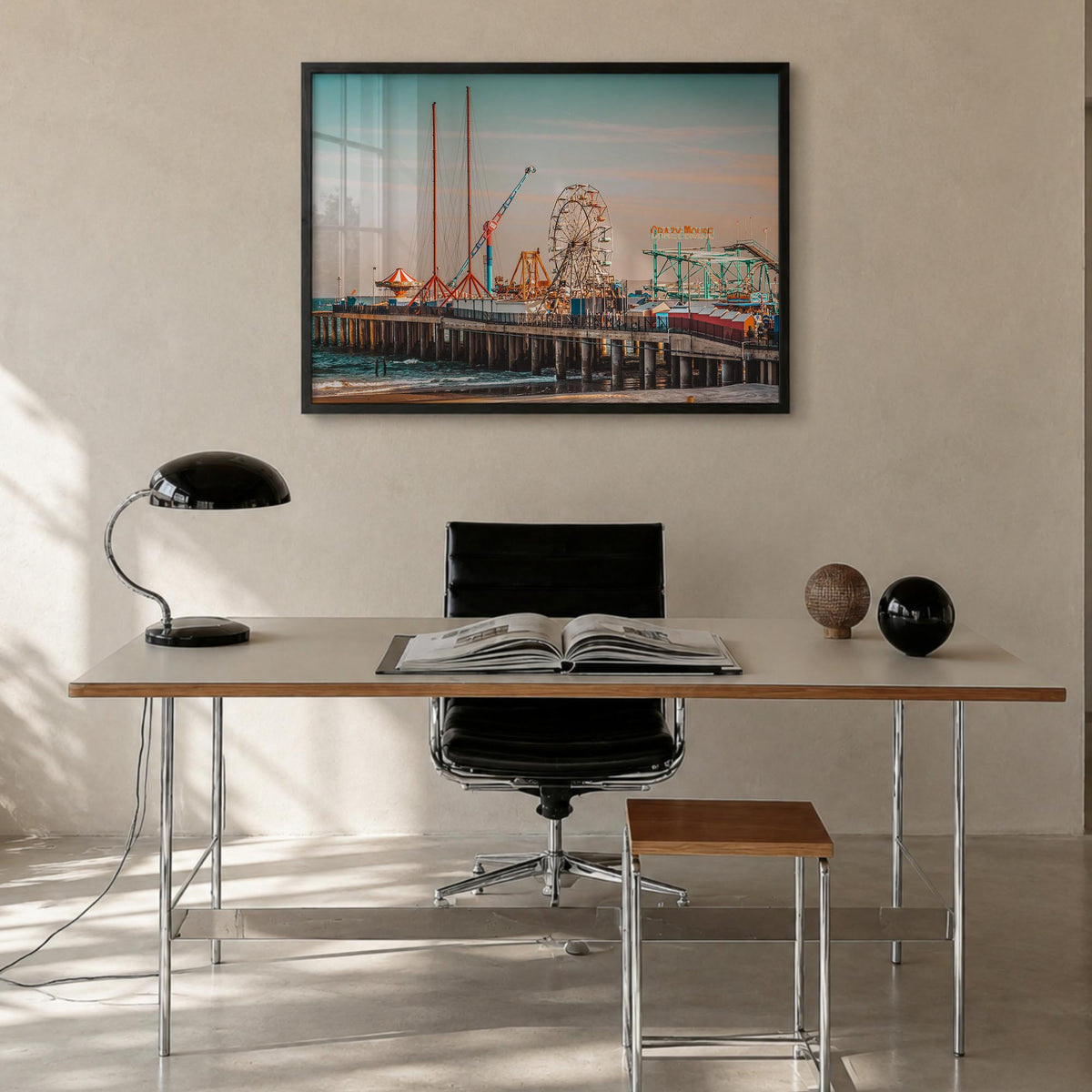 Jersey Shore colorful photo poster of New Jersey, USA – horizontal wall art in black wood frame, hanging on wall